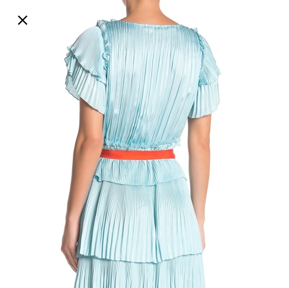 NWT: DVF Sasha Pleated Ruffle Silk Wrap Dress in Bright Ice - Picture 4 of 5